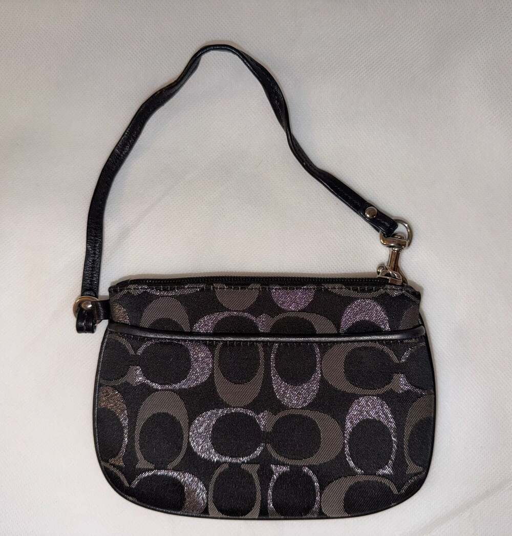 Coach Black with Stitched Metallic Silver C Print Wristlet